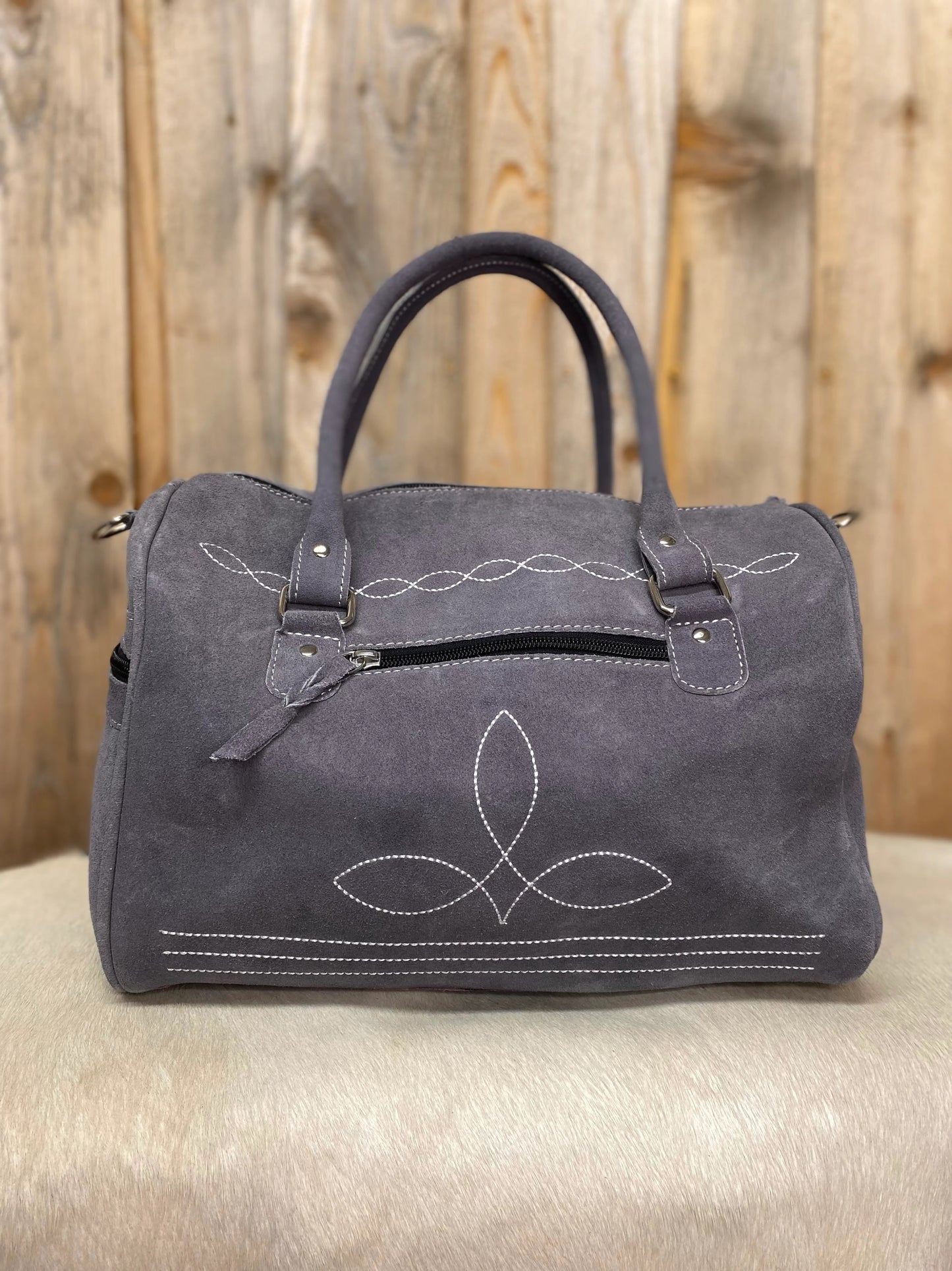 Leather Mini Duffle Bag (Grey)
