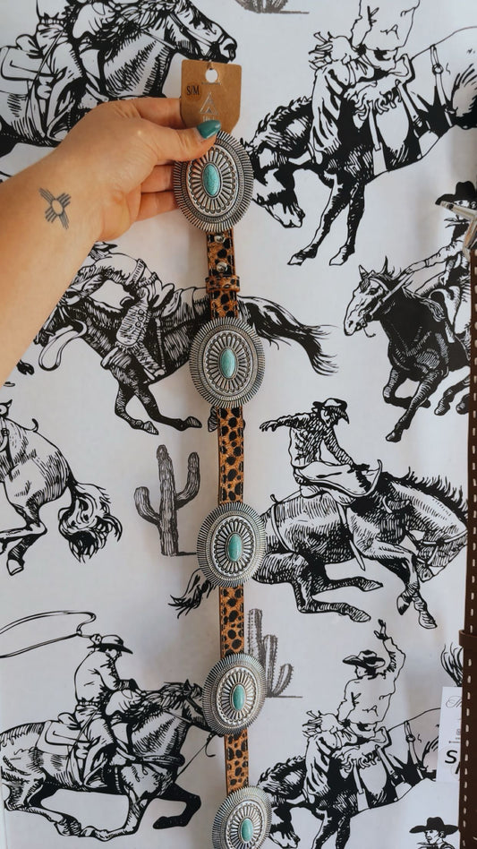 Cheetah & Concho Leather Belt