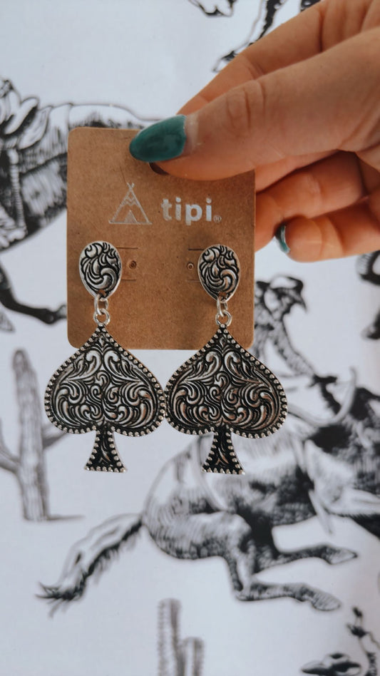 Western Etched Spade Earrings