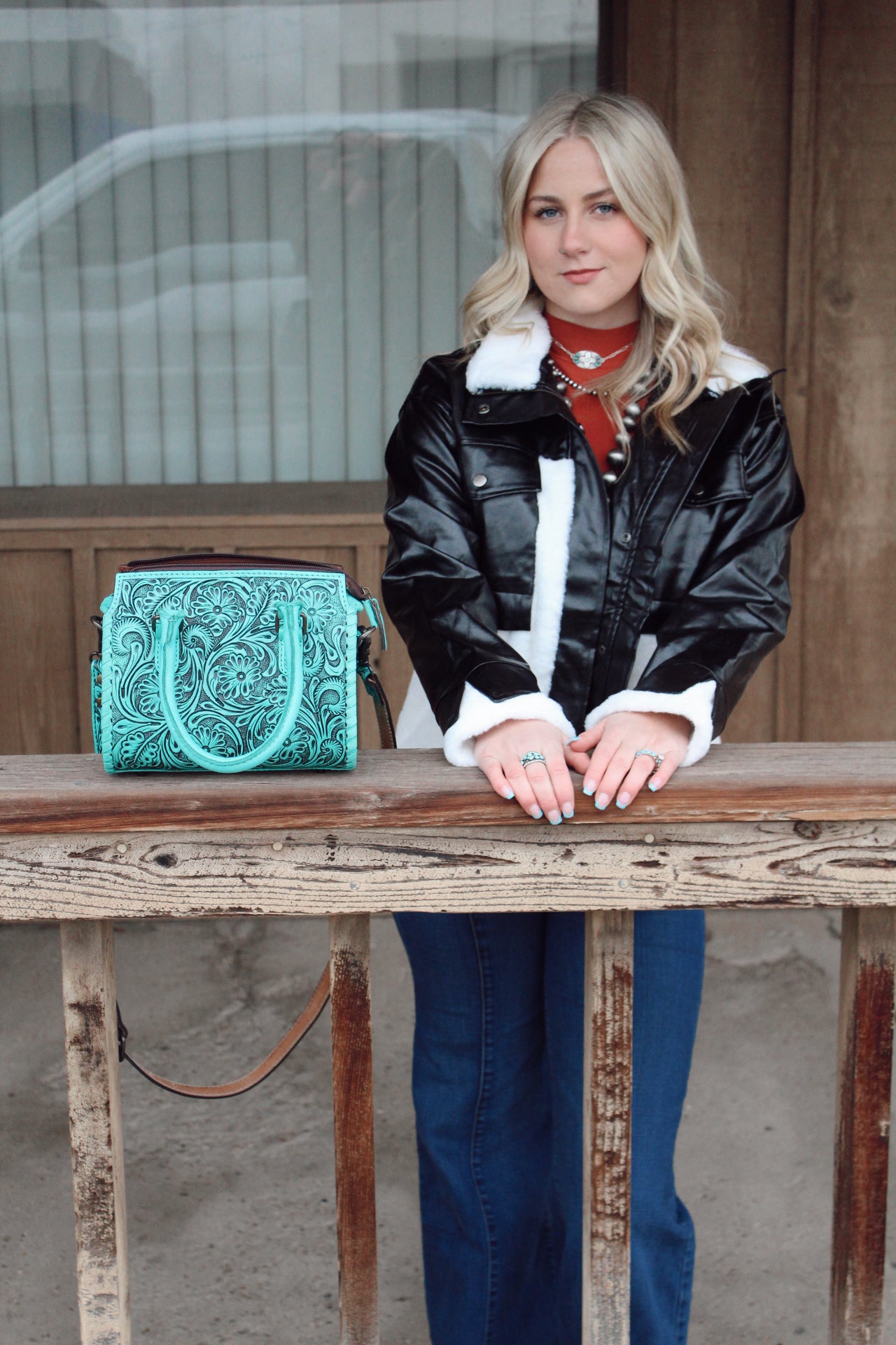 Turquoise Tooled Leather Purse