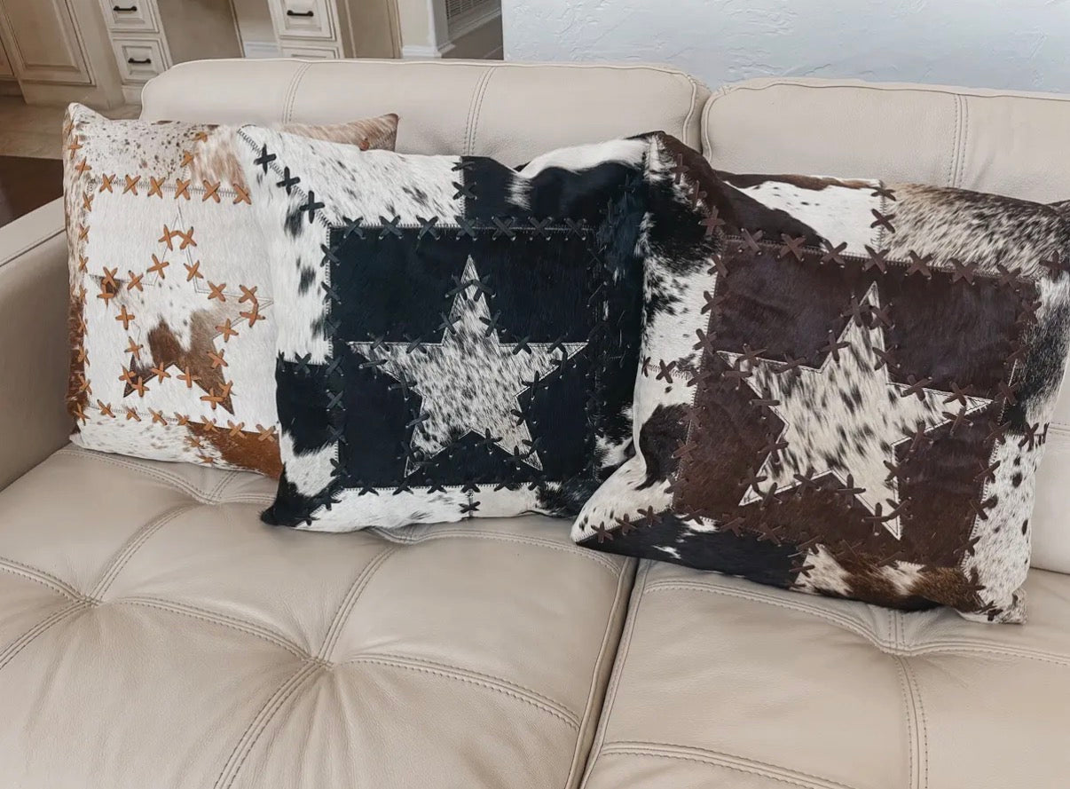 Western Cross Cowhide Pillow Cover