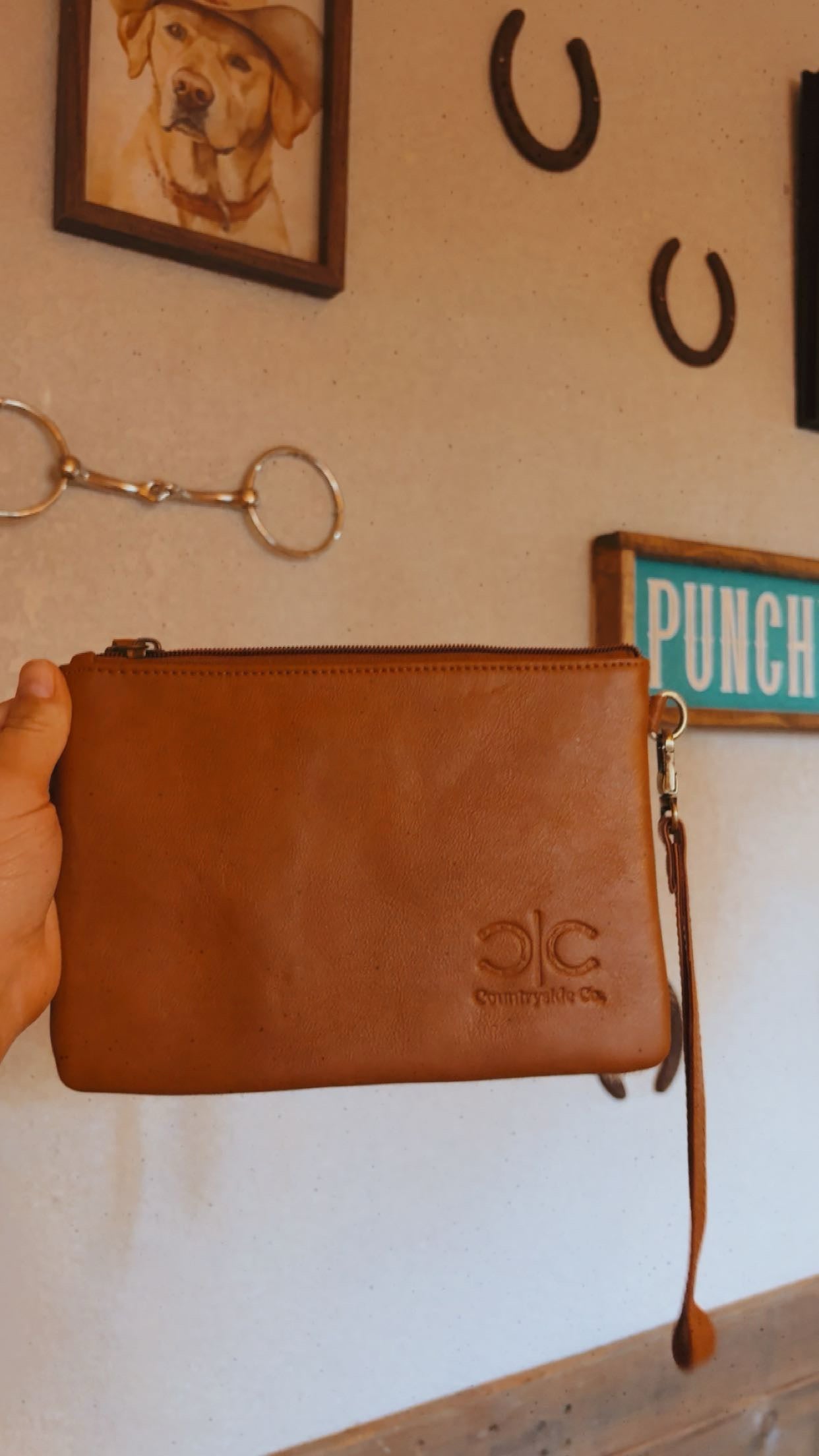 Stockdale Checkered Cowhide Wristlet Pouch